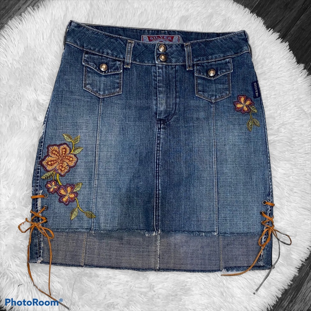 Silver Jeans Denim Upcycled Mini Skirt